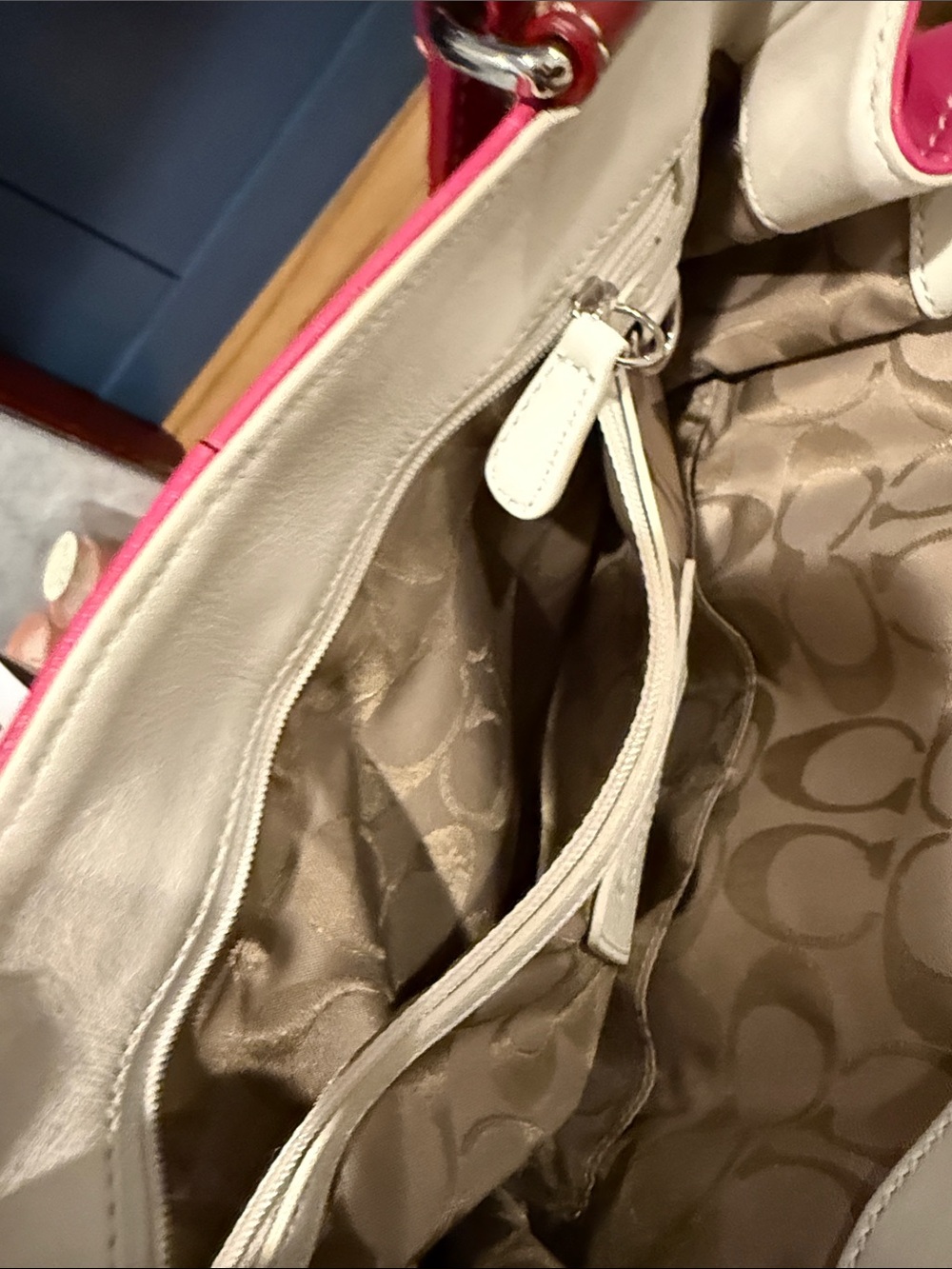 Coach Pink Tote with Brown Handles - Picture 6 of 8